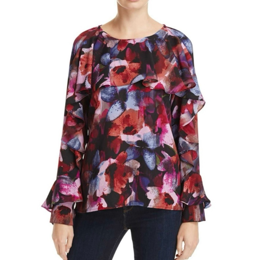 Cupio Women’s Floral Blouse Small Ruffles Long Sleeve‎ High Low Whimsigoth